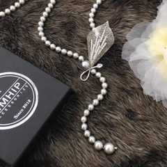 [Thiết Kế] Vòng Cổ HimHip Tinh Thể Ngọc Trai 8Li Mặt Lá Phale Sang Trọng 50+0cm Phụ Kiện Áo Dài