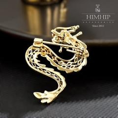 Trâm, Ghim Cài Áo HimHip Rồng Vàng Ngậm Trai Sang Trọng HKCC Đính Phale 3*2,5cm
