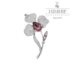 Trâm, Ghim Cài Áo HimHip Hoa Trắng Nhụy Tím Sang Trọng HKCC Đính Phale 4,3*7cm