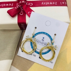 Khuyên Tai Ngắn HimHip Nơ Vòng Tròn Sang Trọng HKCC Đính Phale 1.5x3cm