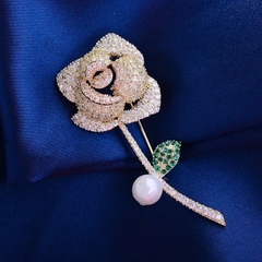 Trâm, Ghim Cài Áo HimHip Cành Hồng Sang Trọng HKCC Mix Trai 3,5*5,7cm