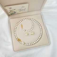 Set Vòng Cổ,Vòng Tay,Khuyên Tai Ngọc Trai Thật Mix Hoa Hồng Cao Cấp Sang Trọng Kèm Hộp Nhung ( không tách set)