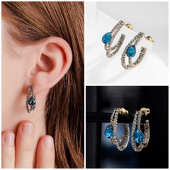 Khuyên Tai Ngắn HimHip Giọt Nước Kép Thanh Lịch HKCC Đính Phale 2.2cm