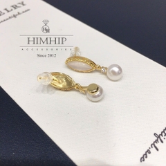 Khuyên Tai Ngắn HimHip HKCC Hạt Trai Thật Phối Đá Thoi Thanh Lịch 2.7*0.7cm