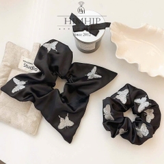 Scrunchies HimHip Thêu Họa Tiết Bướm Bạc Sang Trọng