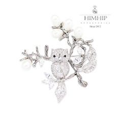 Trâm, Ghim Cài Áo HimHip HKCC Cú Mèo Đậu Lộc Non 5.4*4.8cm