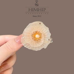 Kẹp Càng Cua HimHip Composite Mix Trai Thật Hoa Voan Sang Trọng 8 Răng 4.6x2.8cm