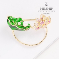 Trâm, Ghim Cài Áo HimHip Hoa Sen Mix Lá Sen Dịu Dàng HKCC Đính Phale 3*4cm