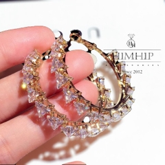 Khuyên Tai Móc Tròn HimHip Vòng Đá Tam Giác Lấp Lánh HKCC Đính Phale 4x4cm