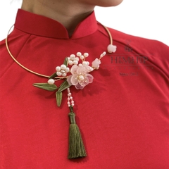 Kiềng Cổ HimHip Hạt Giả Trai Mix Đá Thạch Anh Xuân Hoa Ngọc Nữ Sang Trọng 15cm Phụ Kiện Áo Dài - Xanh Lục