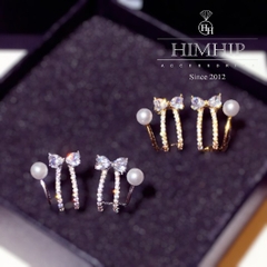 Khuyên Tai Nụ HimHip Vòng Xoắn Thắt Nơ Sang Trọng HKCC Đính Phale, Ngọc Trai 1.2x1.5cm