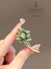 Trâm, Ghim Cài Áo HimHip Hoa Sen Xanh Sang Trọng HKCC Đính Phale 5*5cm