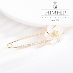 Trâm, Ghim Cài Kim Băng HimHip Hoa Anh Đào Trắng Sang Trọng HKCC Đính Phale 2*6cm