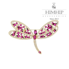Trâm, Ghim Cài Áo HimHip Chuồn Chuồn Hồng Sang Trọng HKCC Đính Phale 5*6,8cm
