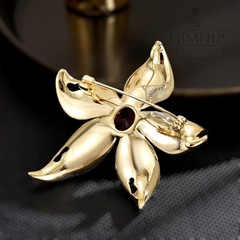 Trâm, Ghim Cài Áo HimHip Hoa Lan Nhụy Đỏ Sang Trọng HKCC Đính Phale 5*5,5cm