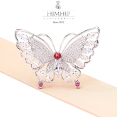 Trâm, Ghim Cài Áo HimHip Bướm Đầu Đỏ Sang Trọng HKCC Đính Phale 4,5*6cm