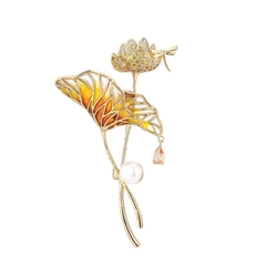 Trâm, Ghim Cài Áo HimHip Cành Sen Thanh Lịch HKCC Đính Phale - 4*6,5cm