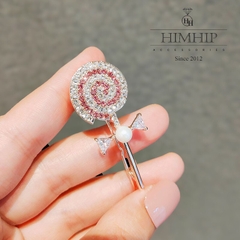 Kẹp Mái HimHip Đính Đá Phale Hình Cây Kẹo Lolipop Đáng Yêu 2x6.5cm