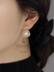 Khuyên Tai Ngắn HimHip Vòng Xoắn Thanh Lịch HKCC Đính Phale, Tinh Thể Ngọc Trai 1.3x2.3cm