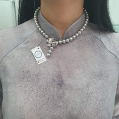 [Thiết Kế] Vòng Cổ HimHip Tinh Thể Ngọc Trai 8Li Mặt Khóa Hình Nơ HKCC Sang Trọng 48+0cm