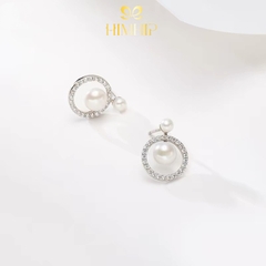 Khuyên Tai Ngắn HimHip HKCC Vòng Phale Phối 2 Hạt Trai Thật 1.5x1.8cm
