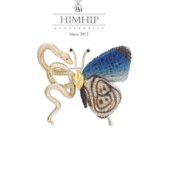 Trâm, Ghim Cài Áo Nam Nữ Himhip Kim Xà Bích Điệp May Mắn HKCC Đính Phale 5,2*5,2cm