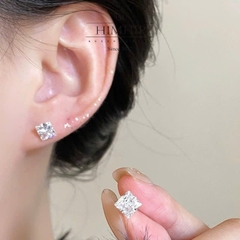 Khuyên Tai Nụ HimHip Chốt Bạc 925 Mặt Phale Vuông Cao Cấp