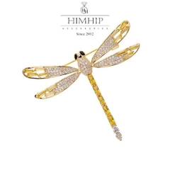 Trâm, Ghim Cài Áo HimHip HKCC Chuồn Kim Phối Đá Phale Lấp Lánh 5.2*6.5cm