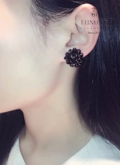 Khuyên Tai Nụ HimHip HKCC Hạt Đá Đen Phối Chùm Sang Trọng 1.6cm
