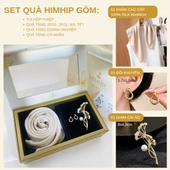 Set Quà HimHip Khăn Lụa Cao Cấp 65x65cm & Cài Áo, Khuyên Tai Kèm Túi Hộp Thiệp - 1367