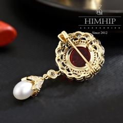 Trâm, Ghim Cài Áo Nhỏ HimHip Bông Hoa Đỏ Dáng Thả Sang Trọng HKCC Mix Trai 2*4,8cm