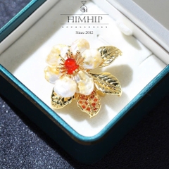 Trâm, Ghim Cài Áo HimHip Hoa Trà Nụ Đỏ Sang Trọng HKCC Mix Trai Dị 4x4.5cm