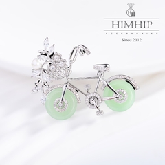 Trâm, Ghim Cài Áo HimHip Xe Đạp Gắn Giỏ Hoa Đáng Yêu HKCC Đính Phale 3,5*5cm