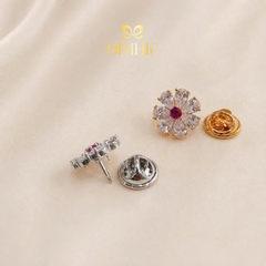 Pin Cài Áo HimHip Hoa Trắng Nụ đỏ Thanh Lịch HKCC Đính Phale 1.5cm