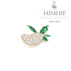 Trâm, Ghim Cài Áo Nhỏ HimHip Quả Chanh Lá Xanh Sang Trọng HKCC Đính Phale 1*1,5cm