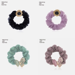 Scrunchies HimHip Phối Vải Voan Mặt Hướng Dương - Bướm Thanh Lịch 3cm