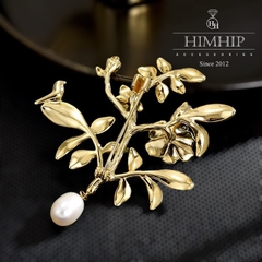 Trâm, Ghim Cài Áo HimHip Cành Hoa Ngọc Anh Thanh Lịch HKCC Mix Ngọc Trai Thả 4,7*5,7cm