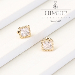 Khuyên Tai Nụ Hợp Kim Cao Cấp Hình Vuông Phối Đá Phale Sang Trọng 0.5*0.5cm