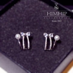 Khuyên Tai Nụ HimHip Vòng Xoắn Thắt Nơ Sang Trọng HKCC Đính Phale, Ngọc Trai 1.2x1.5cm