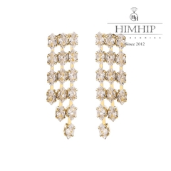 Khuyên Tai Ngắn HimHip Tua Dua 3 Sợi Sang Trọng HKCC Đính Phale 3.5x1cm