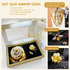Set Quà HimHip Khăn Lụa Cao Cấp 65x65cm & Cài Áo Kèm Túi Hộp Thiệp - 1360