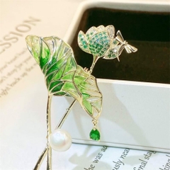 Trâm, Ghim Cài Áo HimHip Cành Sen Thanh Lịch HKCC Đính Phale - 4*6,5cm
