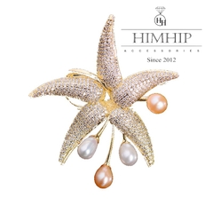 Trâm, Ghim Cài Áo HimHip Sao Biển Vàng Thanh Lịch HKCC Mix Trai 5,5*6,5cm