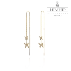 Khuyên Tai Dài HimHip Dây Mảnh Phối Đôi Bướm Thanh Lịch HKCC Đính Phale 0.7x8.5cm