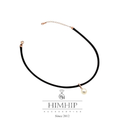 Choker HimHip Da PU Đính Tinh Thể Ngọc Trai 10Li Thanh Lịch 32+6cm