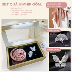 Set Quà HimHip Khăn Lụa Cao Cấp 65x65cm & Cài Áo Kèm Túi Hộp Thiệp - 1362