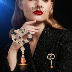 Trâm, Ghim Cài Áo Nam Nữ HimHip Rắn Ngậm Giọt Nước Quý Phái HKCC Đính Phale Đỏ 3,5*5,5cm