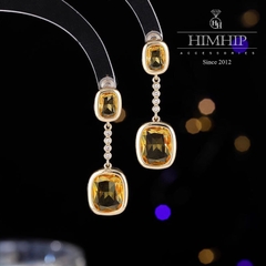 Khuyên Tai Ngắn HimHip Mặt Vuông Sang Trọng HKCC Đính Phale 3.5x1.2cm