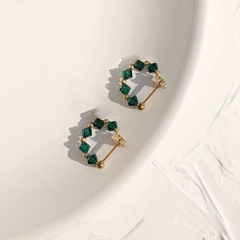 Khuyên Tai Ngắn HimHip Vòng Tròn Xanh Lá Thanh Lịch HKCC Đính Đá 0.4x1.5cm