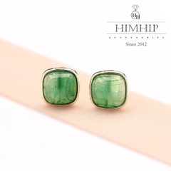Khuyên Tai Nụ HimHip Mặt Vuông Đá Vân Xanh Sang Trọng HKCC Đính Đá 1.5cm